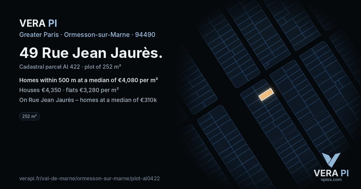 49 Rue Jean Jaurès, Ormesson-sur-Marne at night – the plot lit, the parcels around coloured by the prices near them