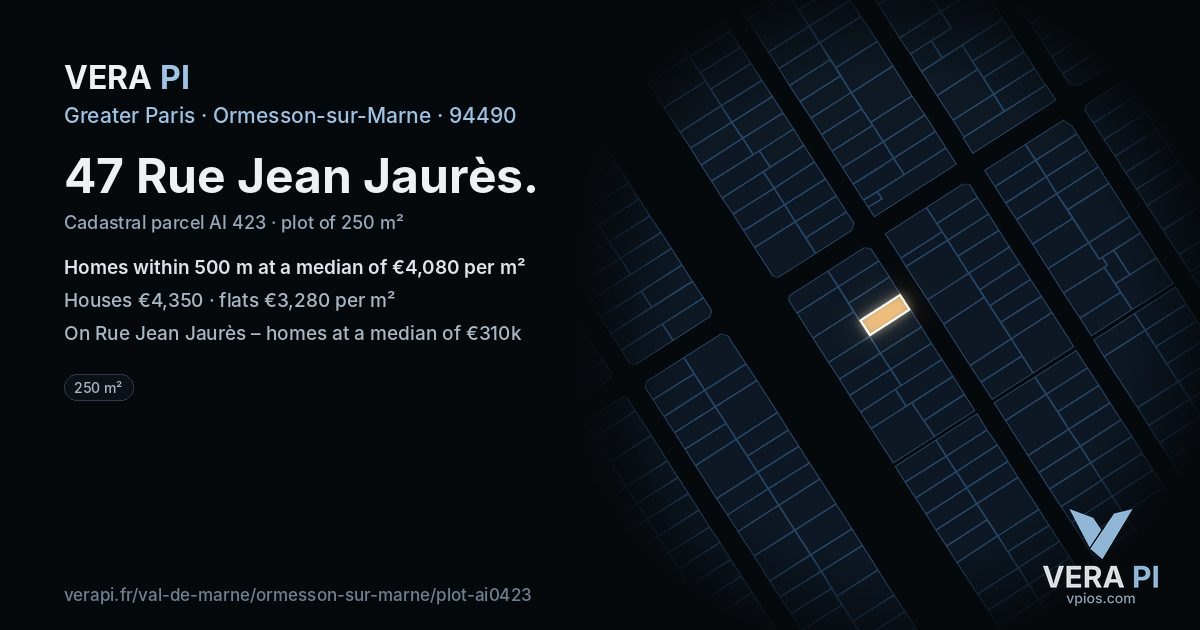 47 Rue Jean Jaurès, Ormesson-sur-Marne at night – the plot lit, the parcels around coloured by the prices near them