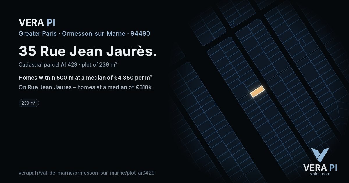 35 Rue Jean Jaurès, Ormesson-sur-Marne at night – the plot lit, the parcels around coloured by the prices near them
