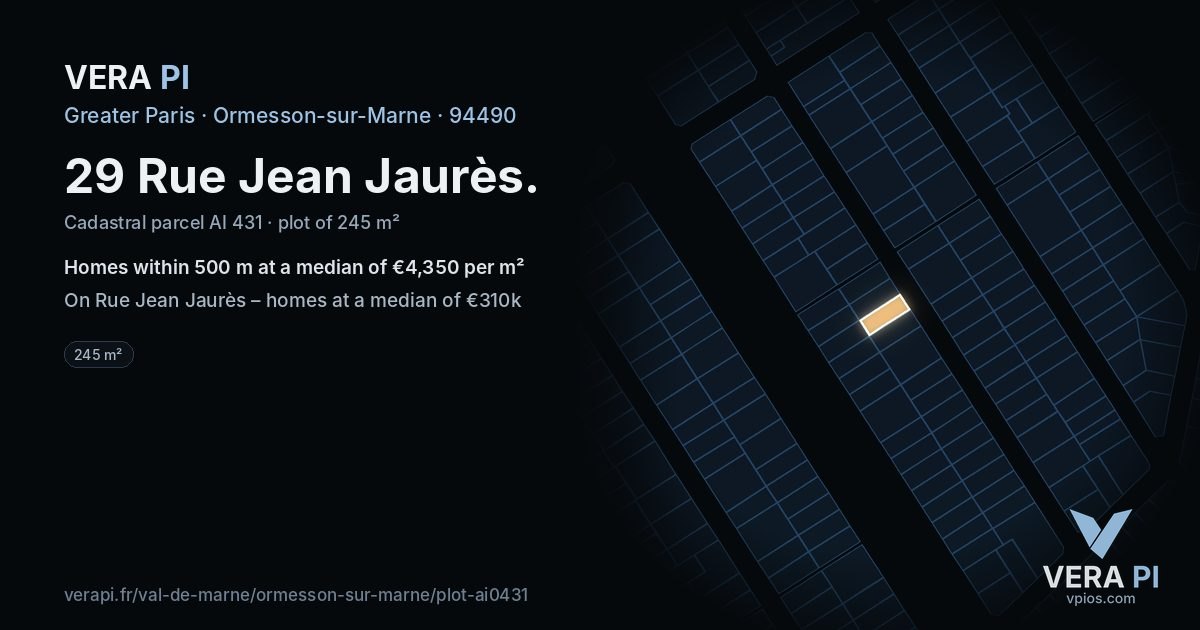 29 Rue Jean Jaurès, Ormesson-sur-Marne at night – the plot lit, the parcels around coloured by the prices near them