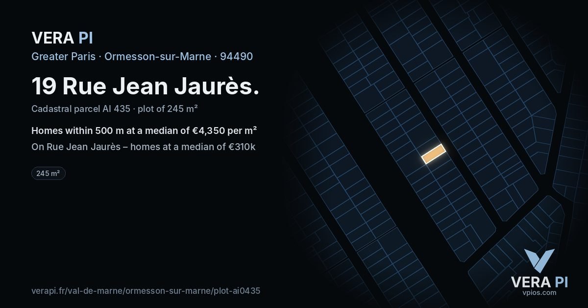 19 Rue Jean Jaurès, Ormesson-sur-Marne at night – the plot lit, the parcels around coloured by the prices near them