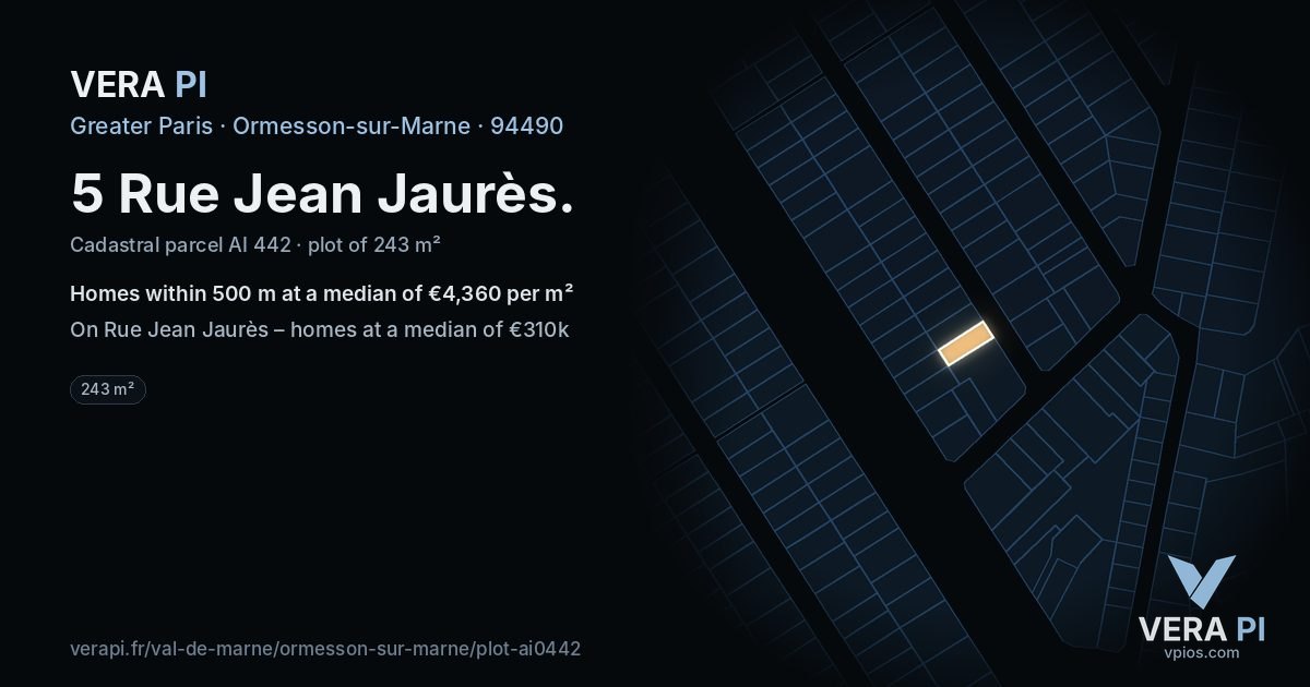 5 Rue Jean Jaurès, Ormesson-sur-Marne at night – the plot lit, the parcels around coloured by the prices near them