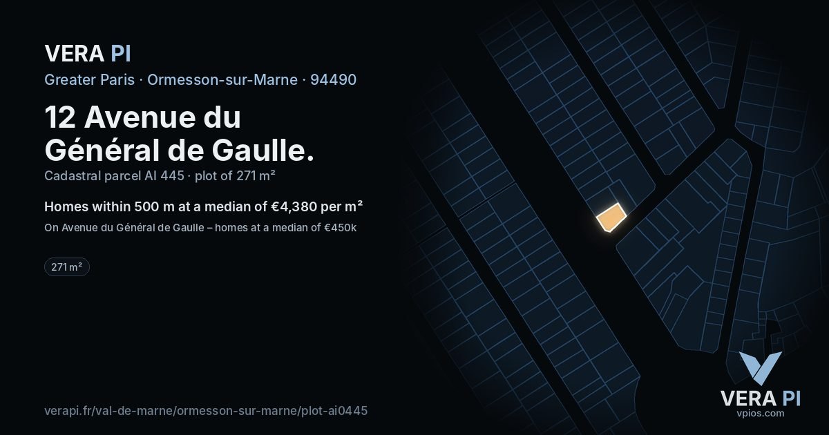 12 Avenue du Général de Gaulle, Ormesson-sur-Marne at night – the plot lit, the parcels around coloured by the prices near them