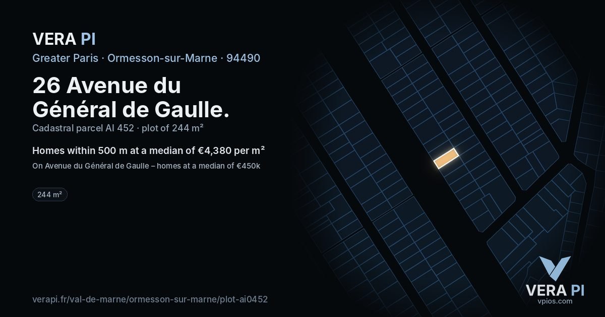 26 Avenue du Général de Gaulle, Ormesson-sur-Marne at night – the plot lit, the parcels around coloured by the prices near them