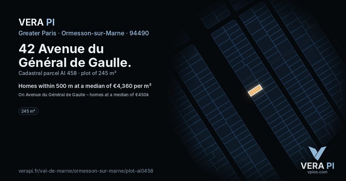 42 Avenue du Général de Gaulle, Ormesson-sur-Marne at night – the plot lit, the parcels around coloured by the prices near them