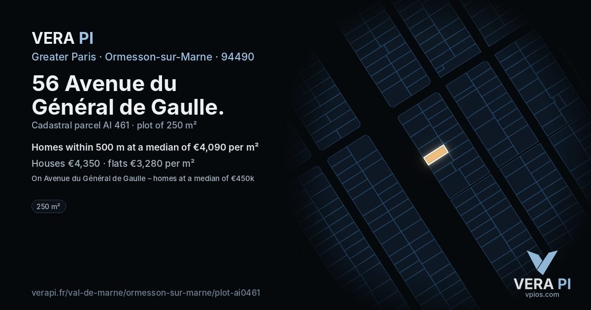 56 Avenue du Général de Gaulle, Ormesson-sur-Marne at night – the plot lit, the parcels around coloured by the prices near them