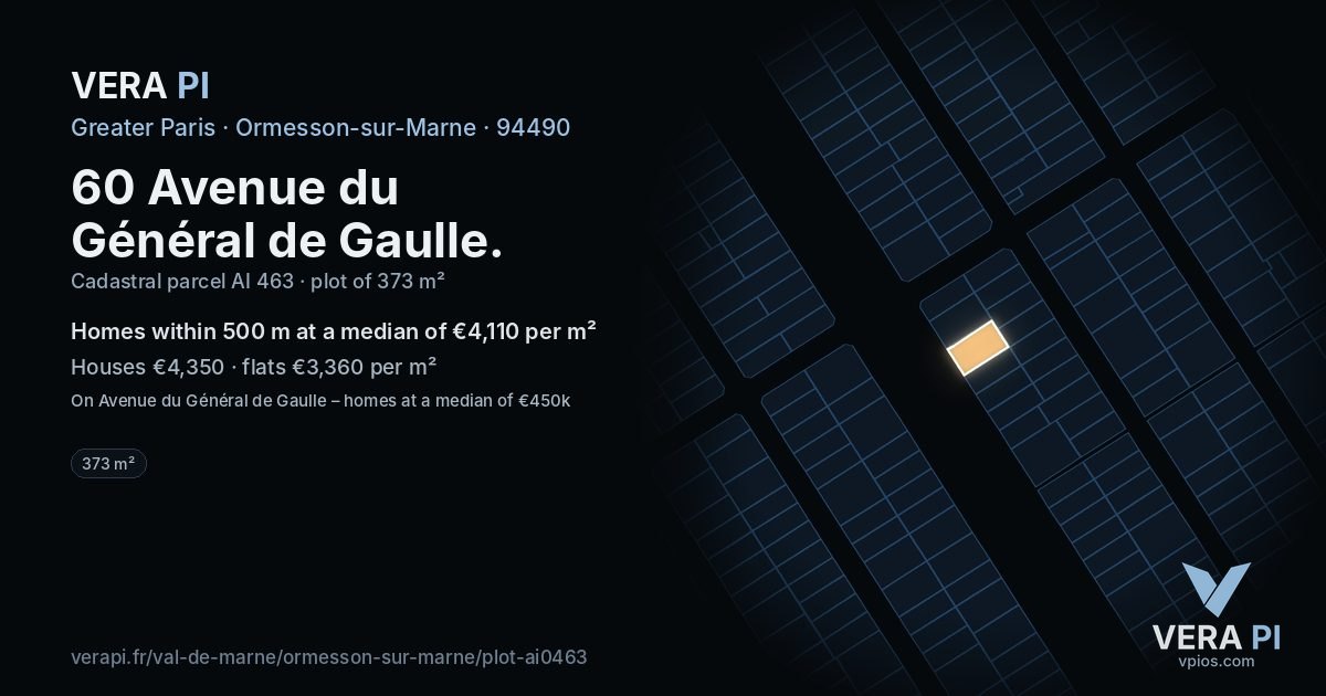 60 Avenue du Général de Gaulle, Ormesson-sur-Marne at night – the plot lit, the parcels around coloured by the prices near them