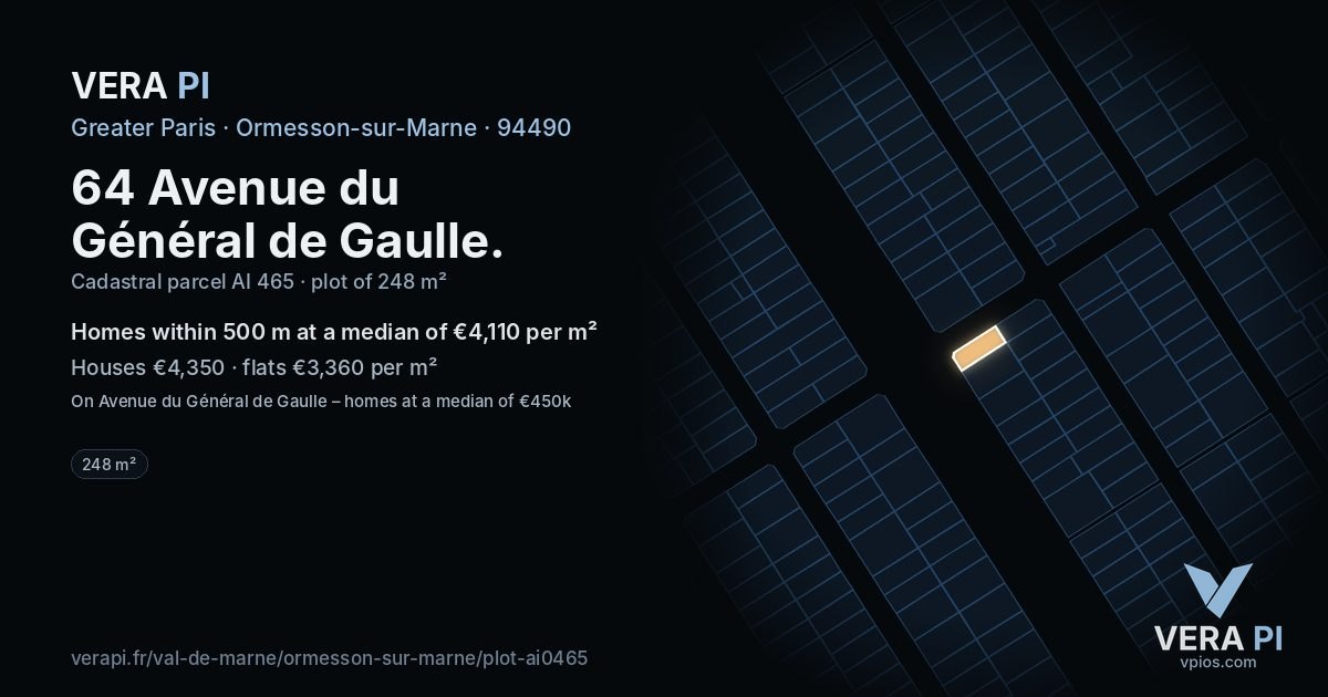 64 Avenue du Général de Gaulle, Ormesson-sur-Marne at night – the plot lit, the parcels around coloured by the prices near them