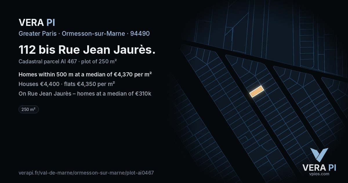 112 bis Rue Jean Jaurès, Ormesson-sur-Marne at night – the plot lit, the parcels around coloured by the prices near them