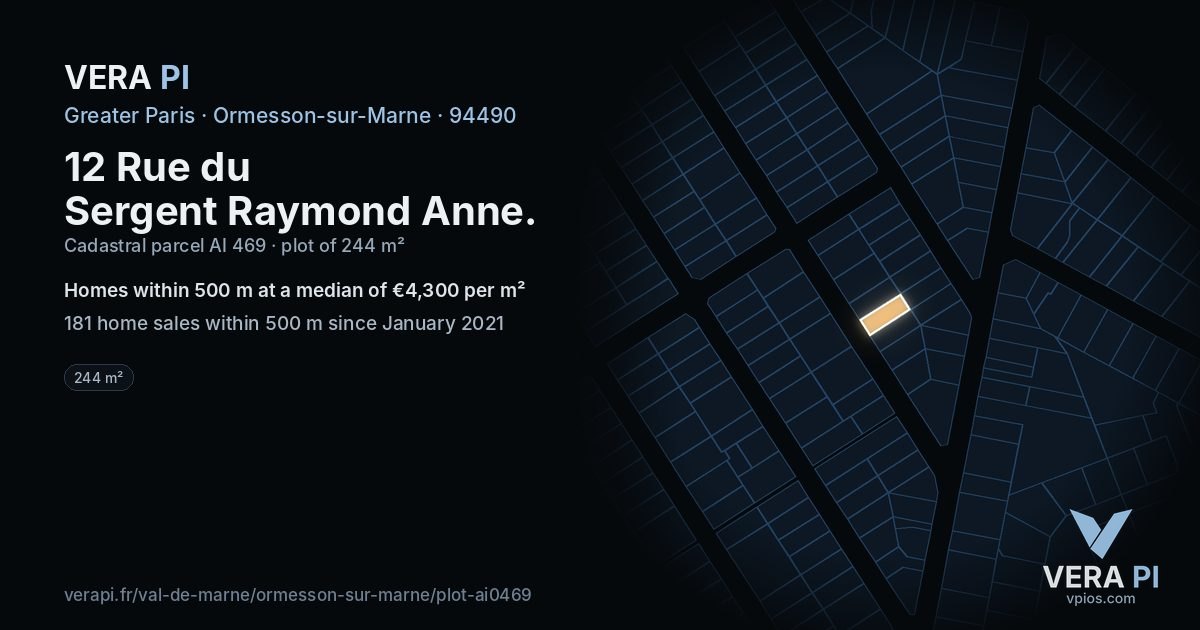 12 Rue du Sergent Raymond Anne, Ormesson-sur-Marne at night – the plot lit, the parcels around coloured by the prices near them