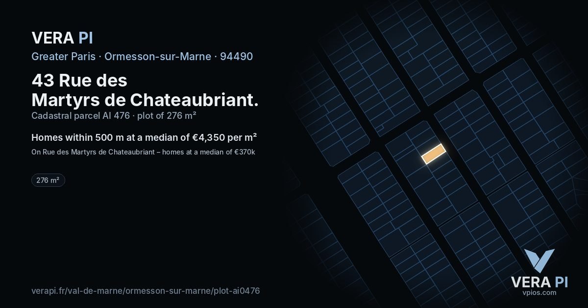 43 Rue des Martyrs de Chateaubriant, Ormesson-sur-Marne at night – the plot lit, the parcels around coloured by the prices near them