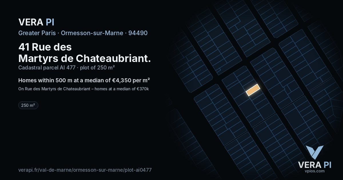 41 Rue des Martyrs de Chateaubriant, Ormesson-sur-Marne at night – the plot lit, the parcels around coloured by the prices near them