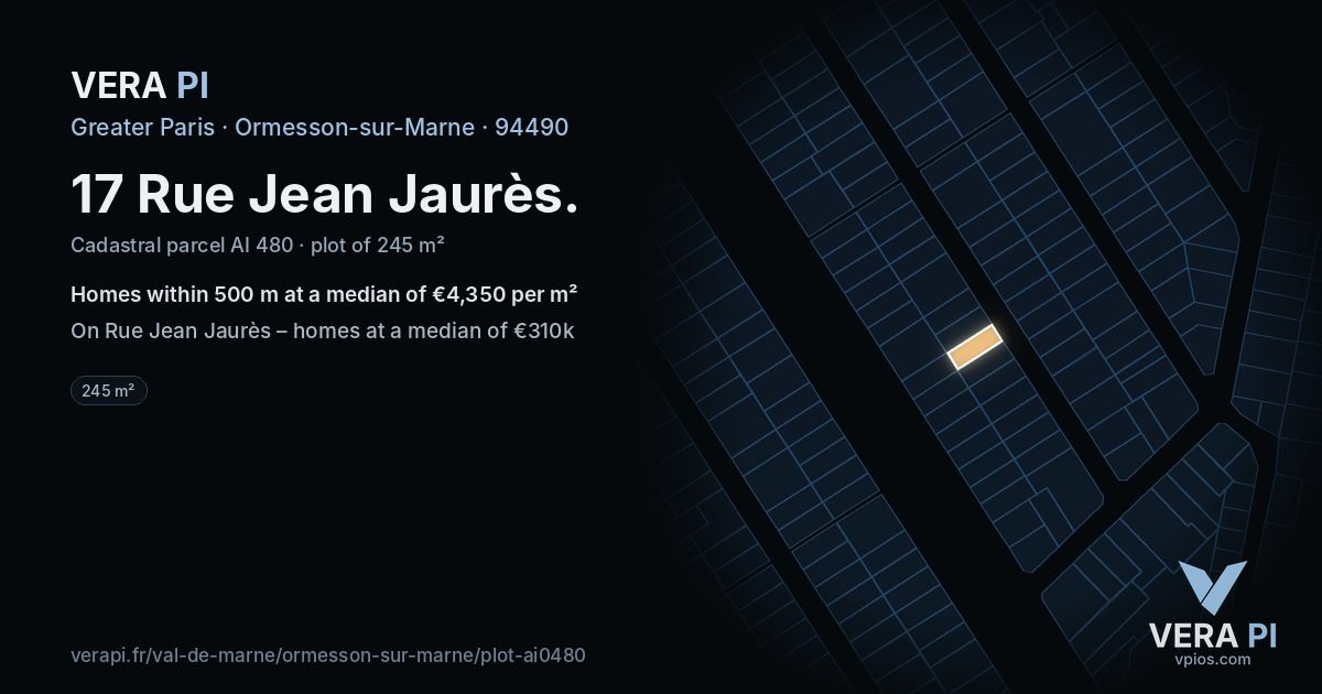 17 Rue Jean Jaurès, Ormesson-sur-Marne at night – the plot lit, the parcels around coloured by the prices near them