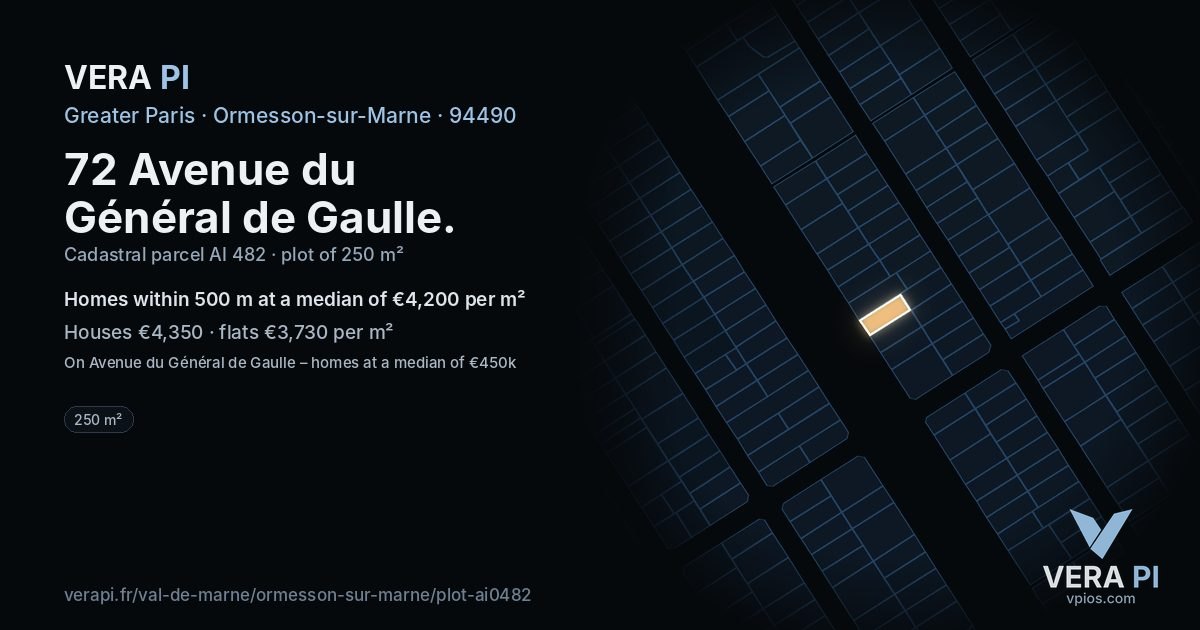 72 Avenue du Général de Gaulle, Ormesson-sur-Marne at night – the plot lit, the parcels around coloured by the prices near them