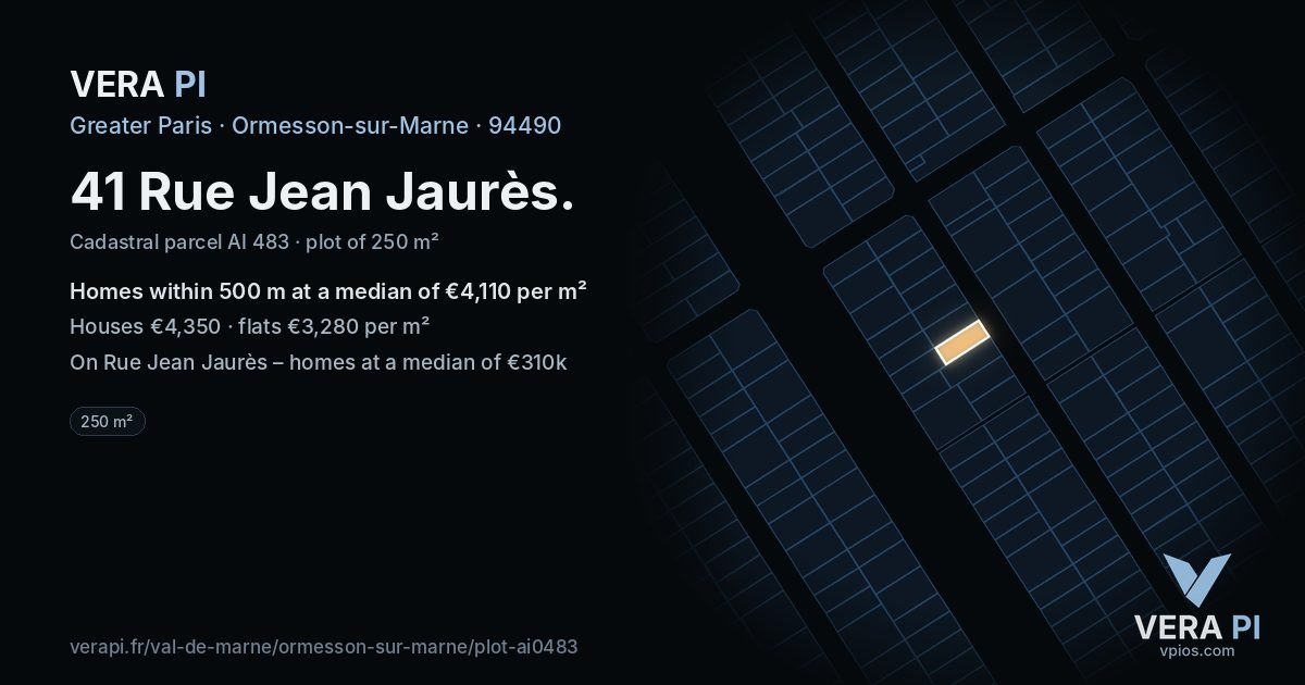 41 Rue Jean Jaurès, Ormesson-sur-Marne at night – the plot lit, the parcels around coloured by the prices near them