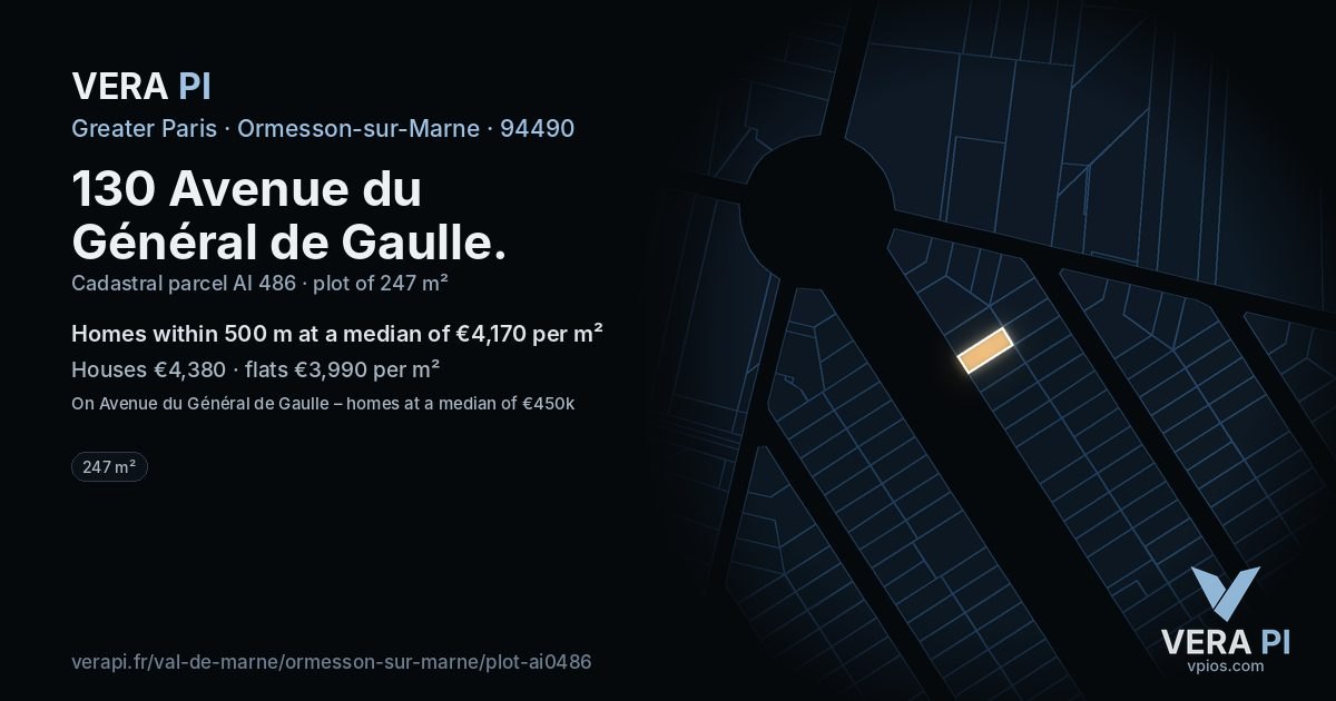130 Avenue du Général de Gaulle, Ormesson-sur-Marne at night – the plot lit, the parcels around coloured by the prices near them