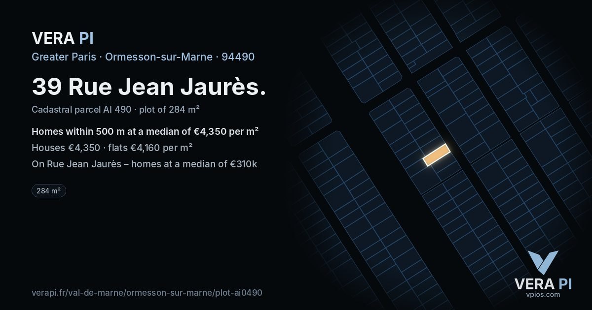 39 Rue Jean Jaurès, Ormesson-sur-Marne at night – the plot lit, the parcels around coloured by the prices near them