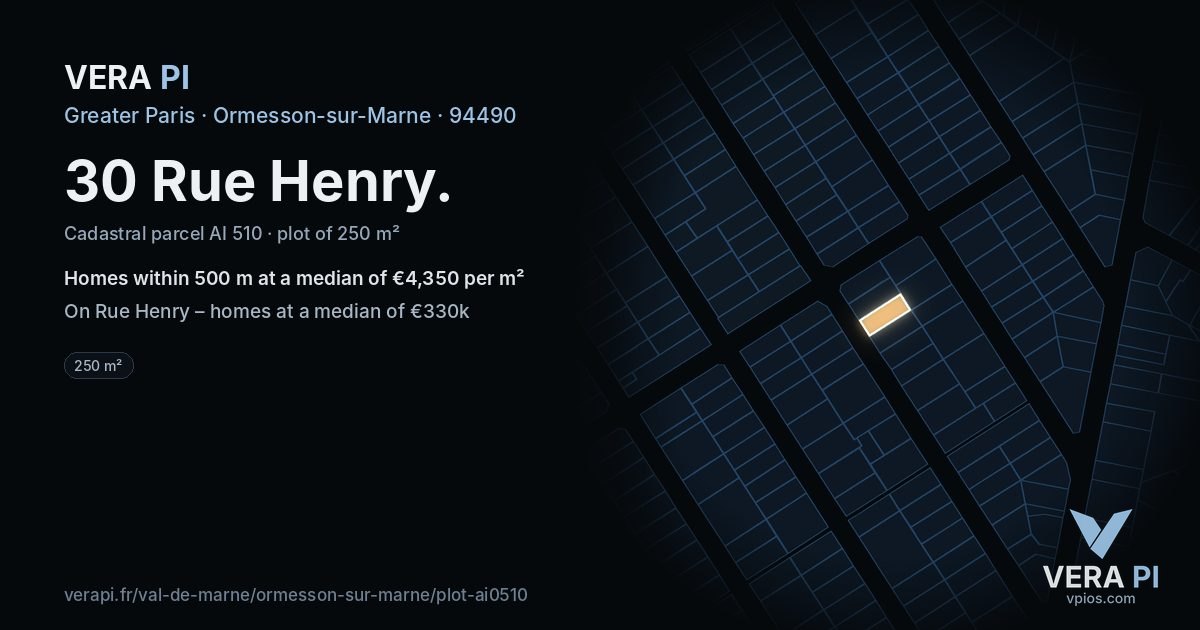 30 Rue Henry, Ormesson-sur-Marne at night – the plot lit, the parcels around coloured by the prices near them