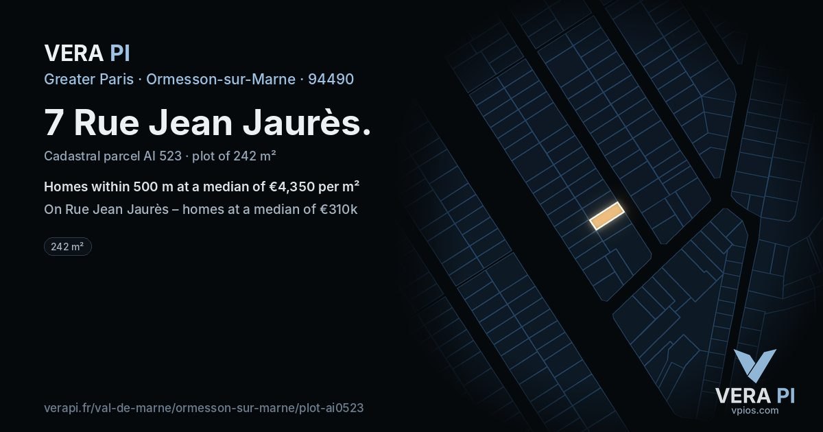 7 Rue Jean Jaurès, Ormesson-sur-Marne at night – the plot lit, the parcels around coloured by the prices near them