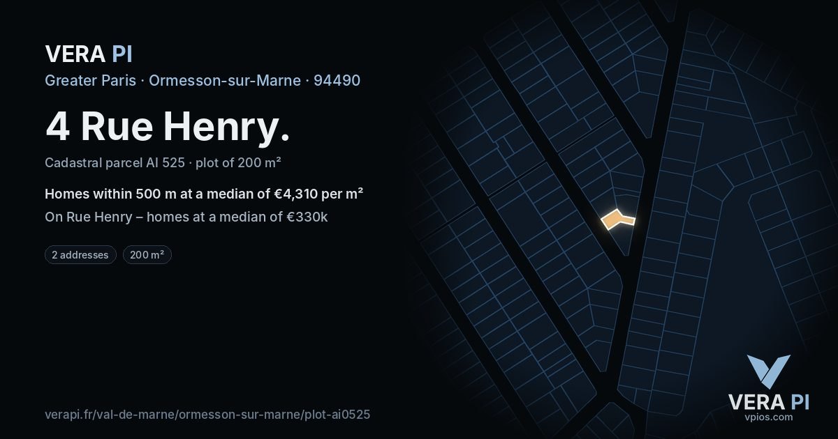 4 Rue Henry, Ormesson-sur-Marne at night – the plot lit, the parcels around coloured by the prices near them