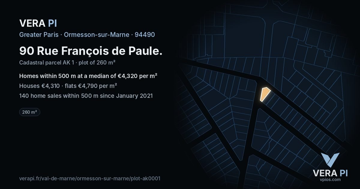 90 Rue François de Paule, Ormesson-sur-Marne at night – the plot lit, the parcels around coloured by the prices near them
