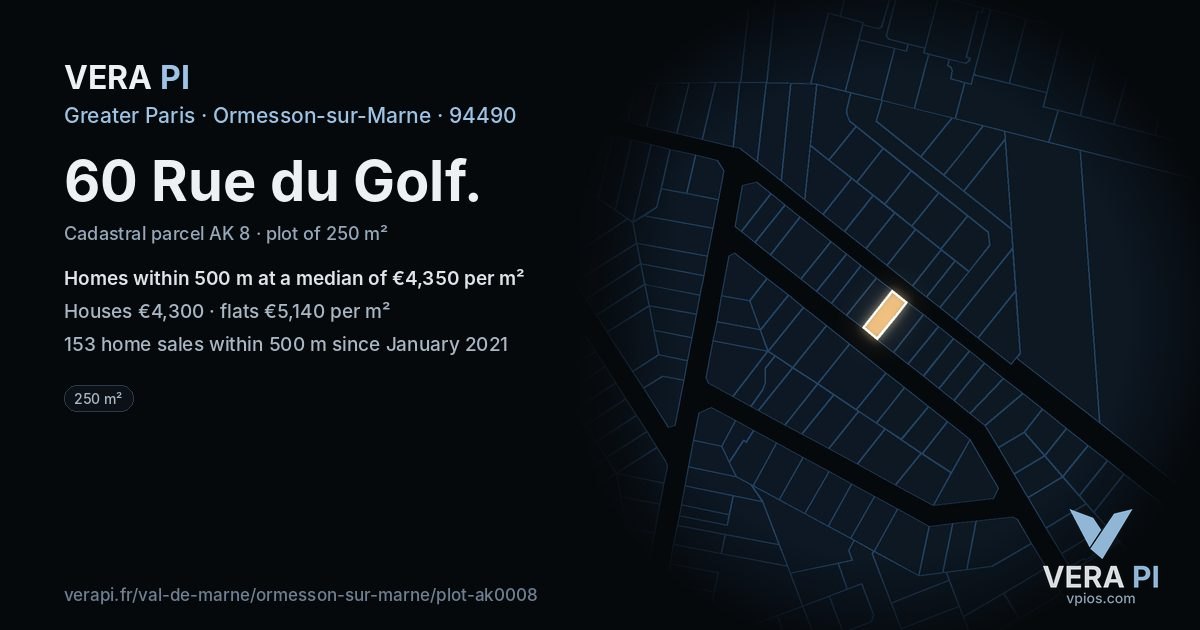 60 Rue du Golf, Ormesson-sur-Marne at night – the plot lit, the parcels around coloured by the prices near them