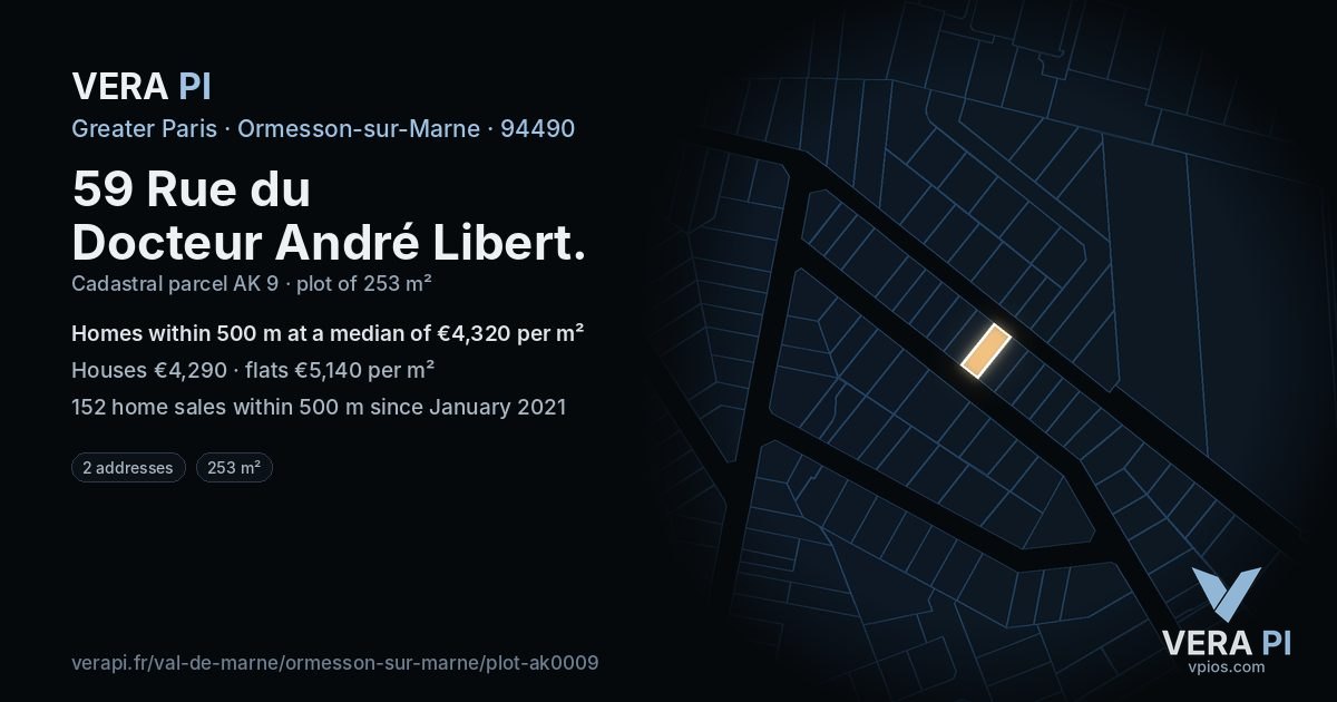 59 Rue du Docteur André Libert, Ormesson-sur-Marne at night – the plot lit, the parcels around coloured by the prices near them