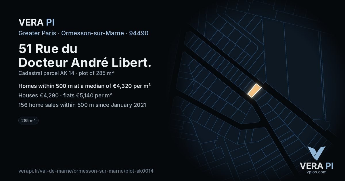 51 Rue du Docteur André Libert, Ormesson-sur-Marne at night – the plot lit, the parcels around coloured by the prices near them