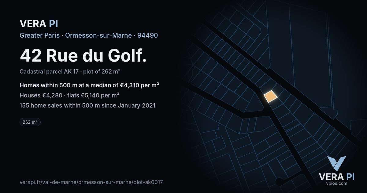 42 Rue du Golf, Ormesson-sur-Marne at night – the plot lit, the parcels around coloured by the prices near them