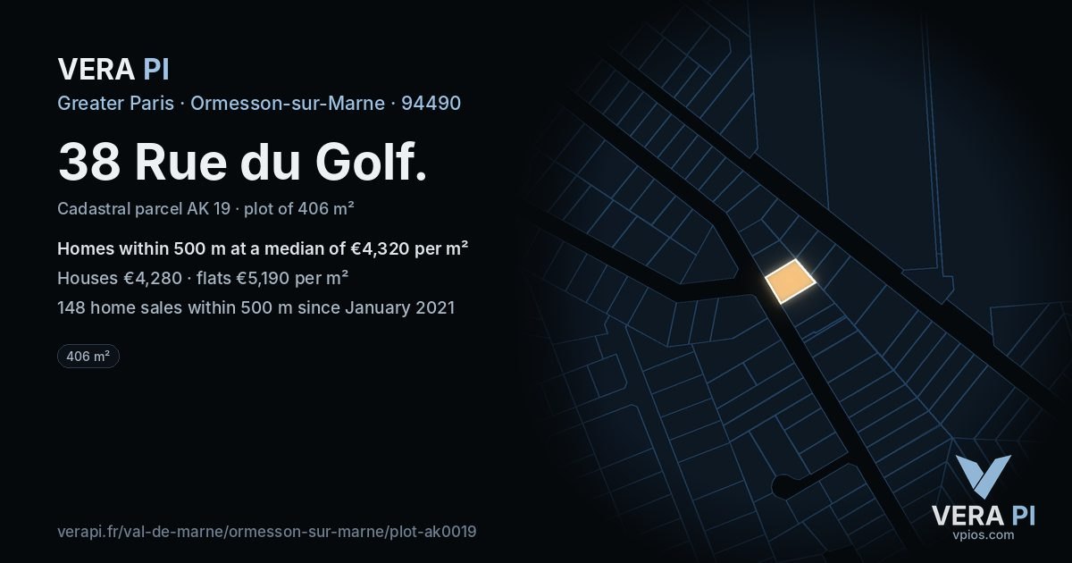 38 Rue du Golf, Ormesson-sur-Marne at night – the plot lit, the parcels around coloured by the prices near them