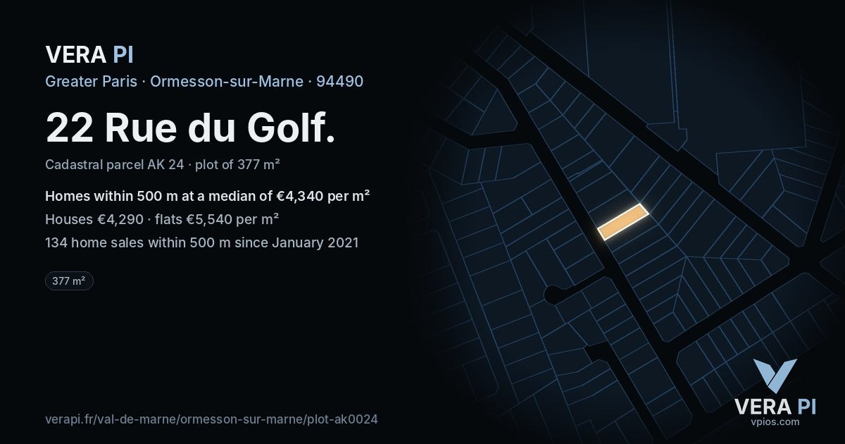 22 Rue du Golf, Ormesson-sur-Marne at night – the plot lit, the parcels around coloured by the prices near them