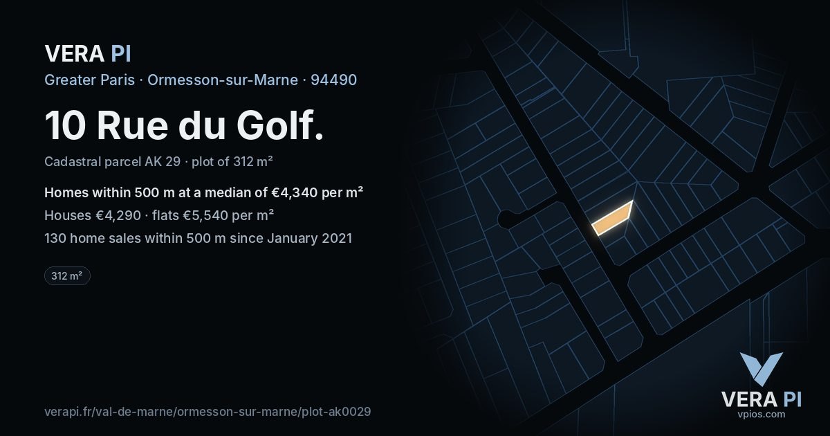 10 Rue du Golf, Ormesson-sur-Marne at night – the plot lit, the parcels around coloured by the prices near them