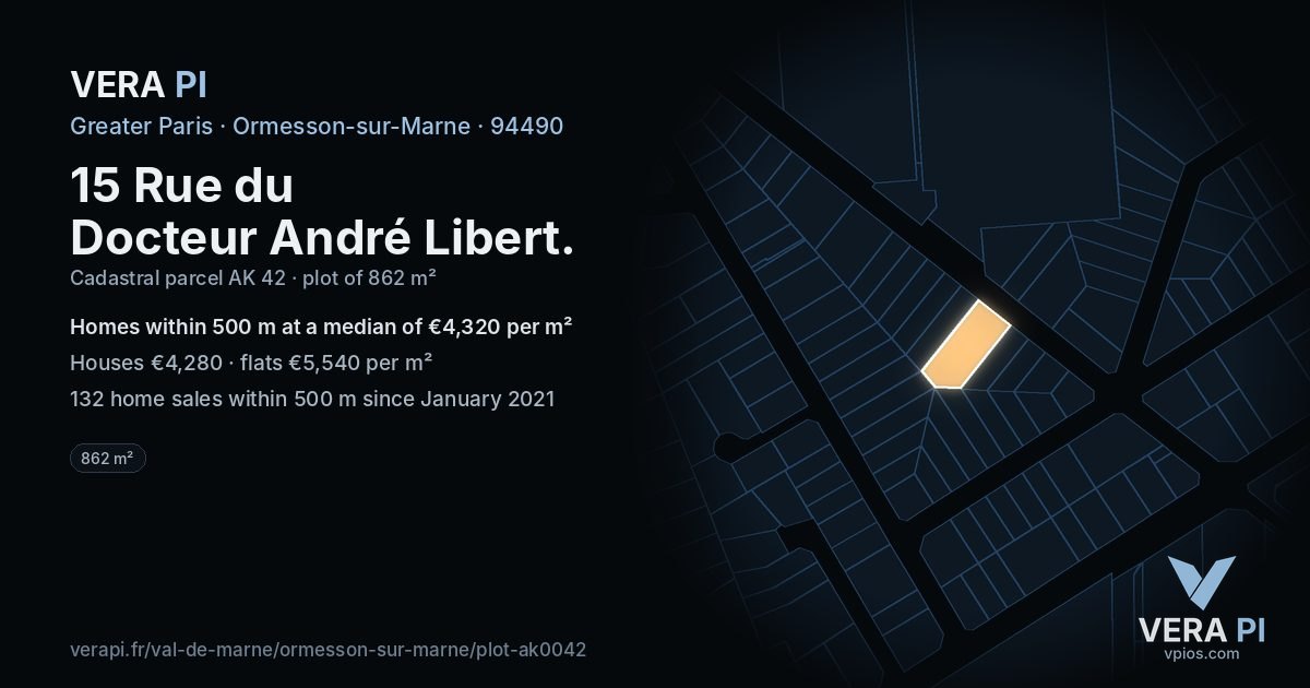 15 Rue du Docteur André Libert, Ormesson-sur-Marne at night – the plot lit, the parcels around coloured by the prices near them