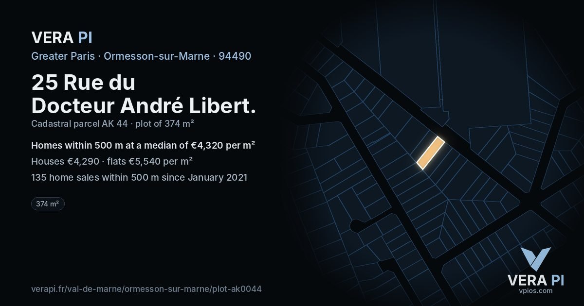 25 Rue du Docteur André Libert, Ormesson-sur-Marne at night – the plot lit, the parcels around coloured by the prices near them