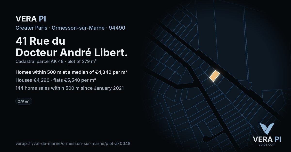 41 Rue du Docteur André Libert, Ormesson-sur-Marne at night – the plot lit, the parcels around coloured by the prices near them