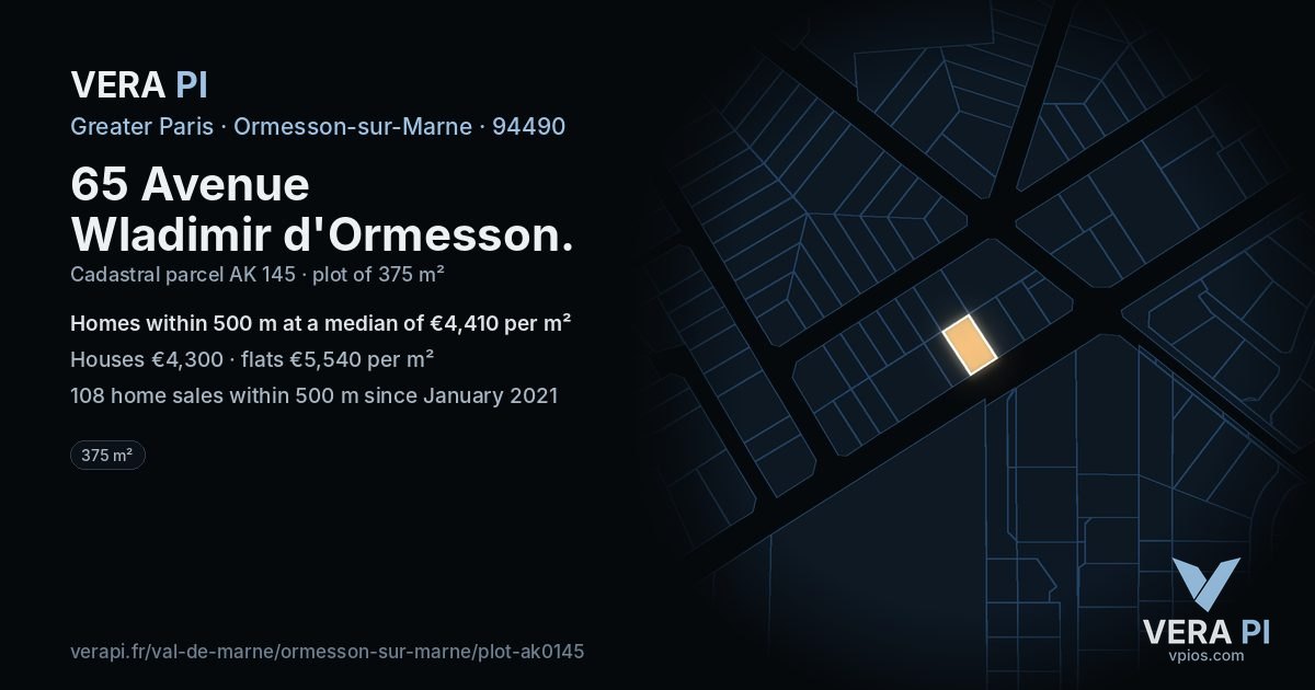 65 Avenue Wladimir d'Ormesson, Ormesson-sur-Marne at night – the plot lit, the parcels around coloured by the prices near them