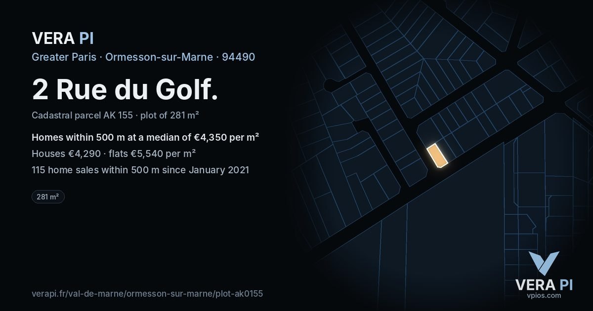 2 Rue du Golf, Ormesson-sur-Marne at night – the plot lit, the parcels around coloured by the prices near them