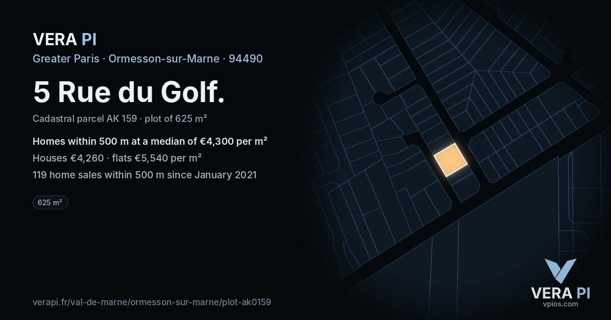 5 Rue du Golf, Ormesson-sur-Marne at night – the plot lit, the parcels around coloured by the prices near them