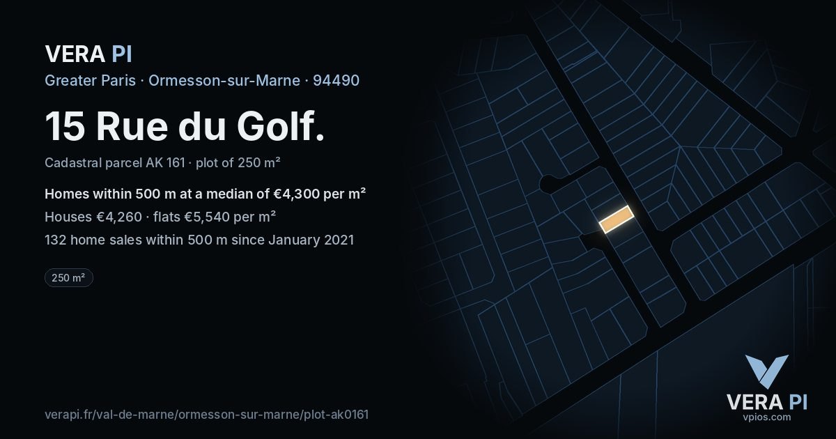 15 Rue du Golf, Ormesson-sur-Marne at night – the plot lit, the parcels around coloured by the prices near them