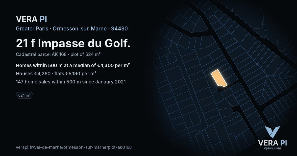 21 f Impasse du Golf, Ormesson-sur-Marne at night – the plot lit, the parcels around coloured by the prices near them