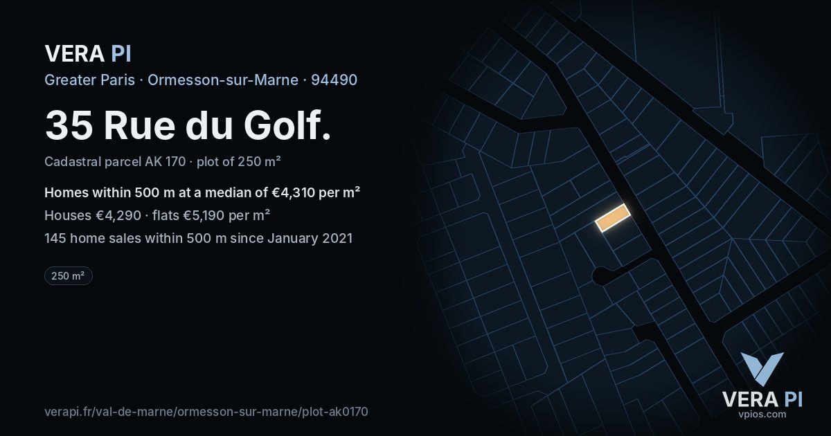 35 Rue du Golf, Ormesson-sur-Marne at night – the plot lit, the parcels around coloured by the prices near them
