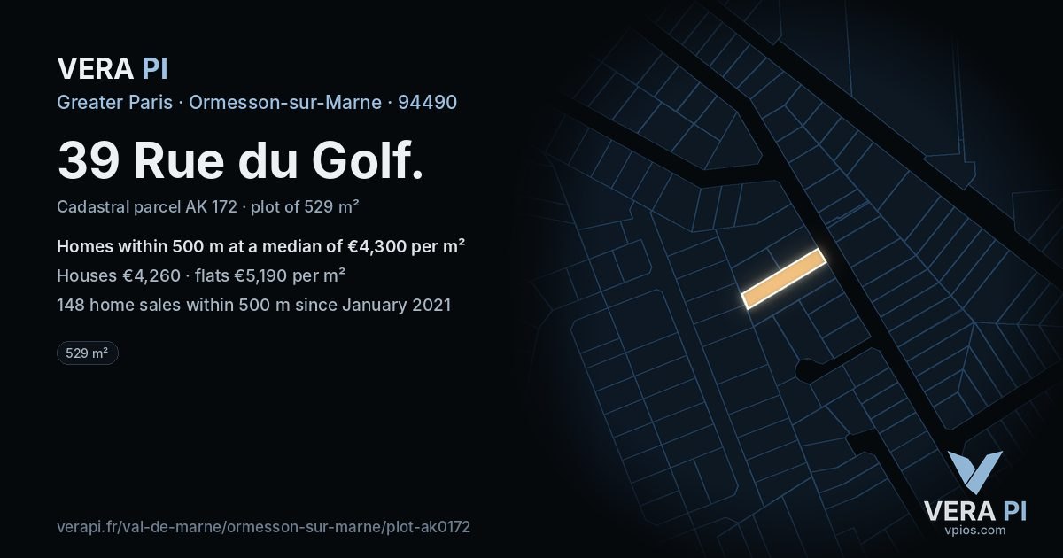 39 Rue du Golf, Ormesson-sur-Marne at night – the plot lit, the parcels around coloured by the prices near them