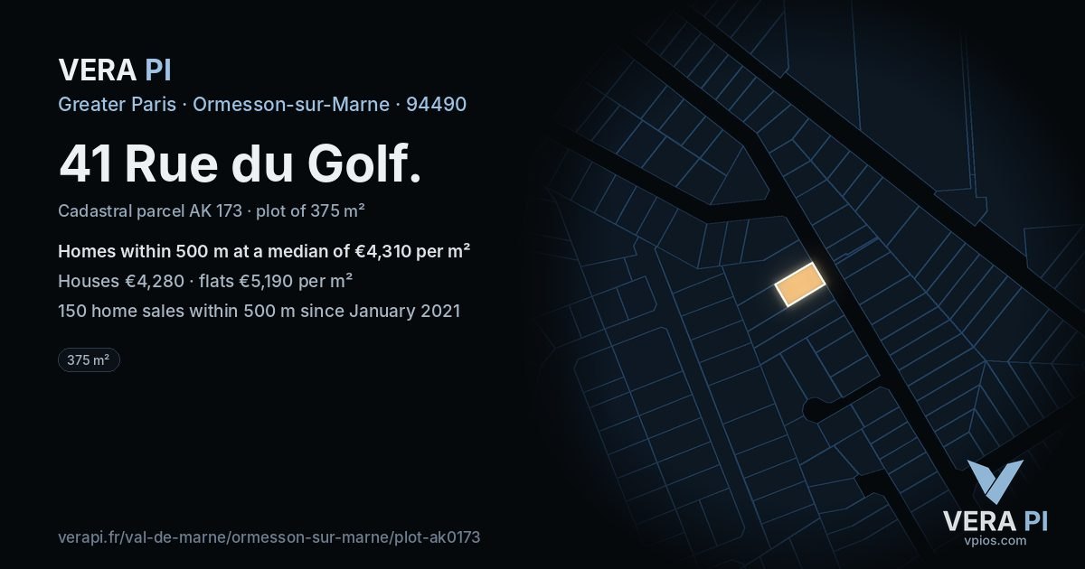 41 Rue du Golf, Ormesson-sur-Marne at night – the plot lit, the parcels around coloured by the prices near them