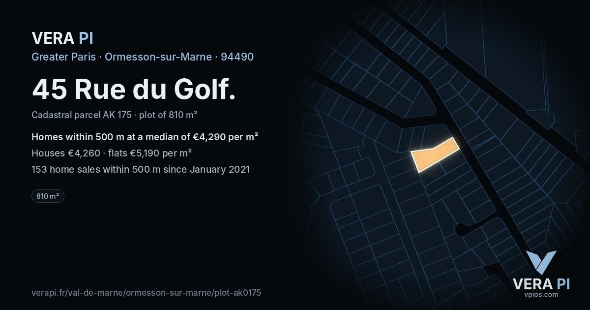 45 Rue du Golf, Ormesson-sur-Marne at night – the plot lit, the parcels around coloured by the prices near them