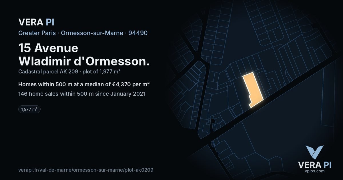 15 Avenue Wladimir d'Ormesson, Ormesson-sur-Marne at night – the plot lit, the parcels around coloured by the prices near them