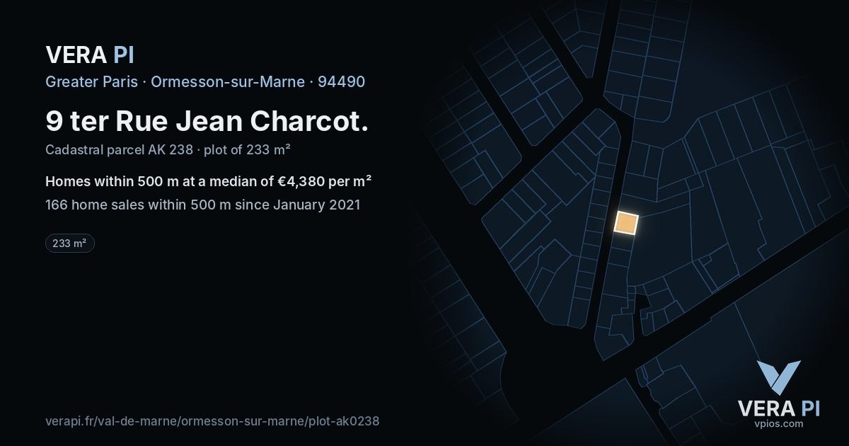 9 ter Rue Jean Charcot, Ormesson-sur-Marne at night – the plot lit, the parcels around coloured by the prices near them