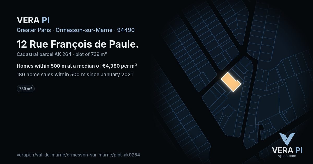 12 Rue François de Paule, Ormesson-sur-Marne at night – the plot lit, the parcels around coloured by the prices near them