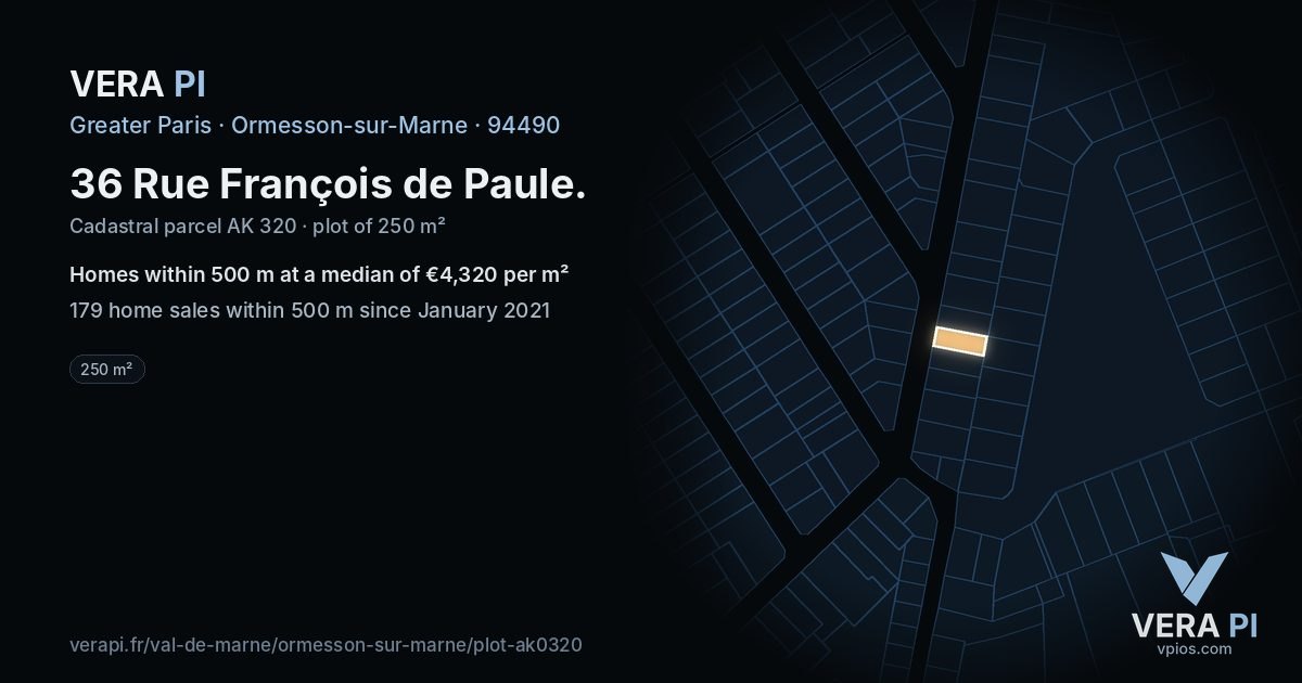 36 Rue François de Paule, Ormesson-sur-Marne at night – the plot lit, the parcels around coloured by the prices near them