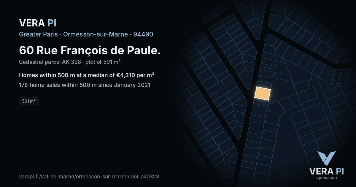 60 Rue François de Paule, Ormesson-sur-Marne at night – the plot lit, the parcels around coloured by the prices near them