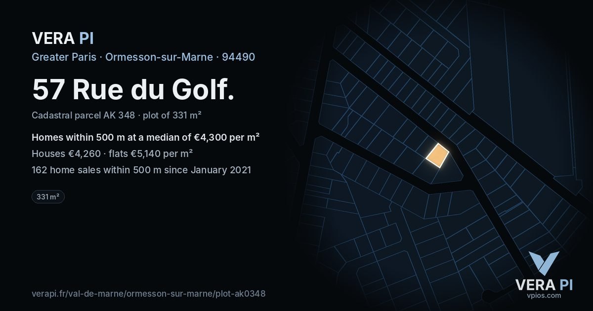 57 Rue du Golf, Ormesson-sur-Marne at night – the plot lit, the parcels around coloured by the prices near them